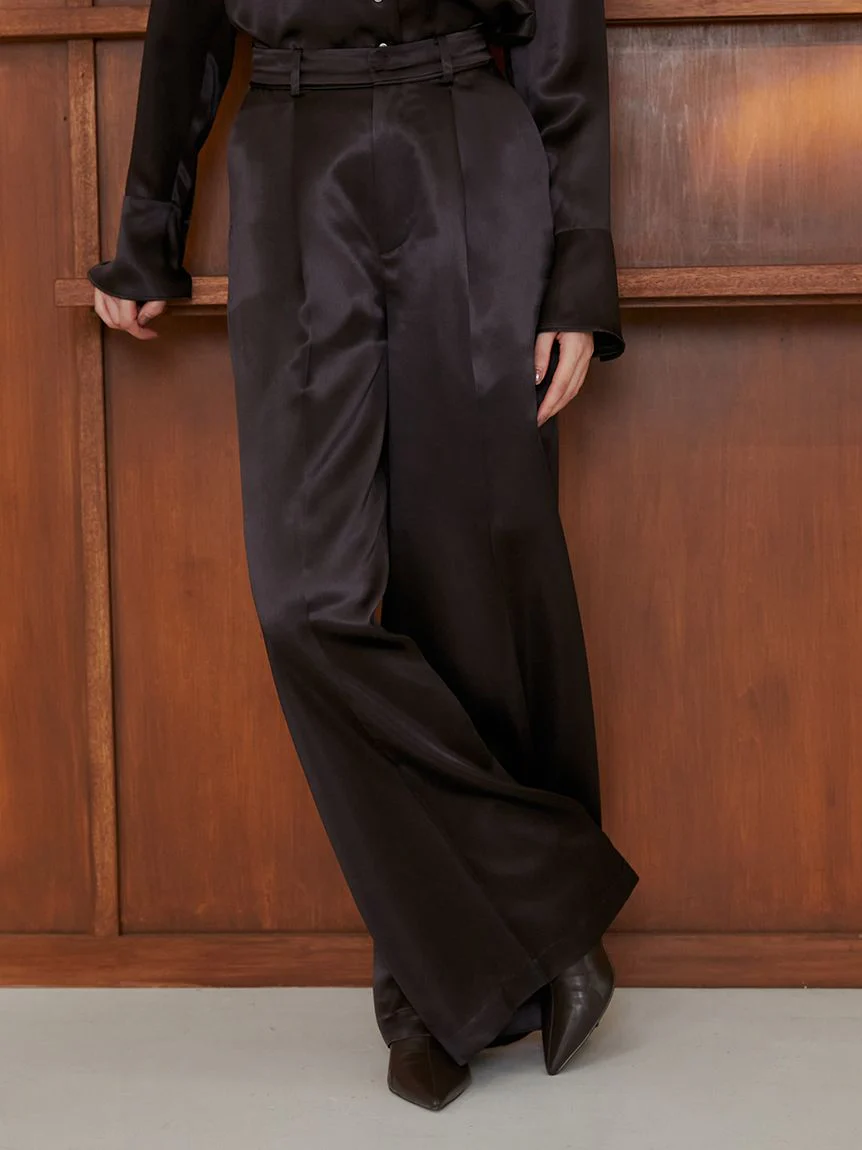 Sustainable Acetate Wide Leg Pleated Satin Pants - Image 16