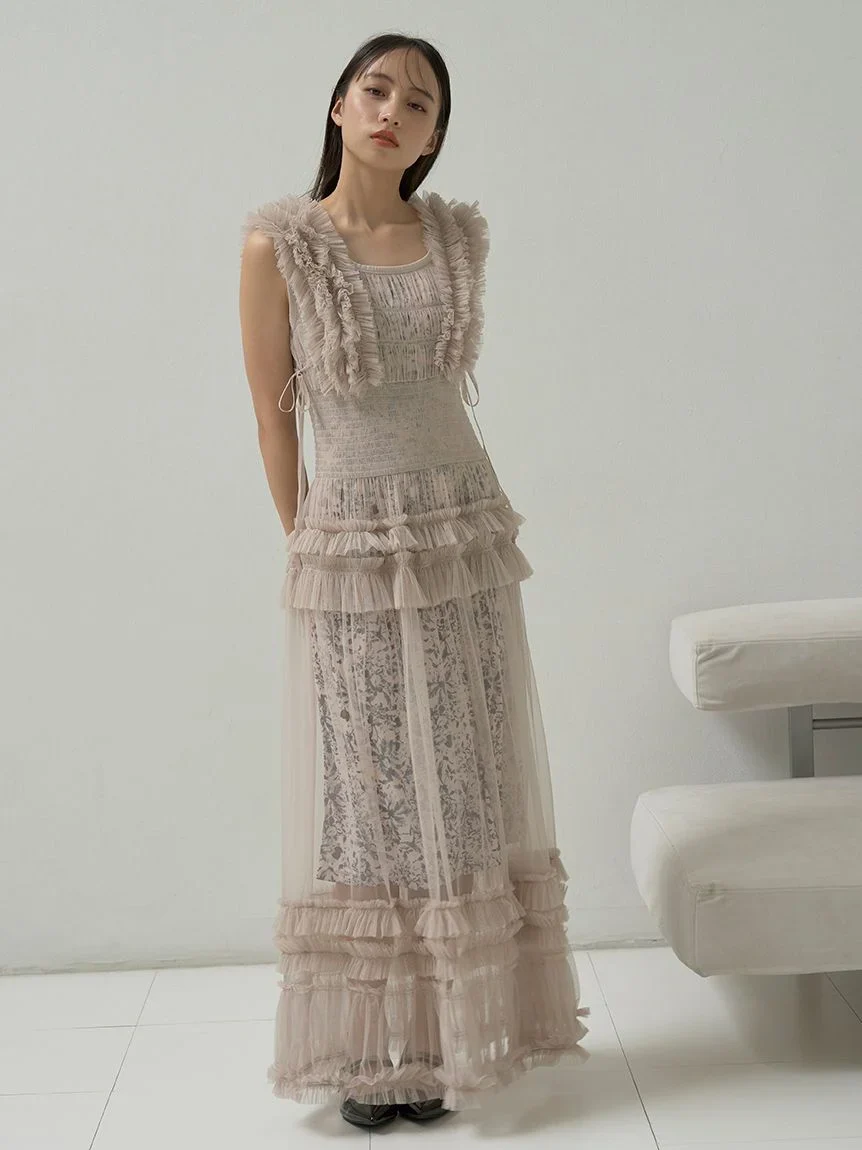 Tiered Smocked Ruffle Sheer Midi Dress - Image 8